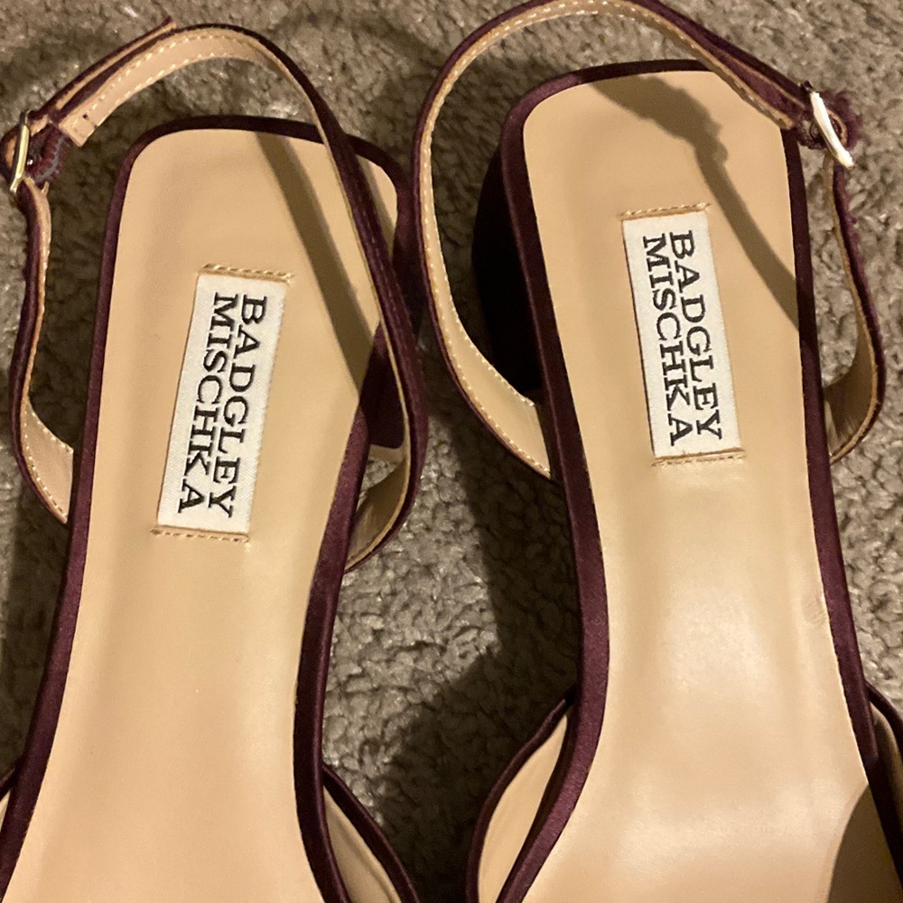 Badgley Mischka Vivia Satin Block Heel Slingbacks with Crystal Buckle - Picture 4 of 9